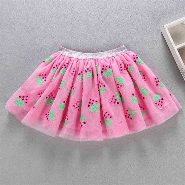 

cute baby girls skirt pink strawberry sequins children's clothing colorful apparel mermaid kids mesh tutu 210521, Red;yellow
