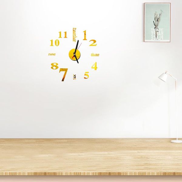 

wall clocks english alphabet number 3d acrylic mirror diy clock home decoration living room(gz-043,golden,without battery)