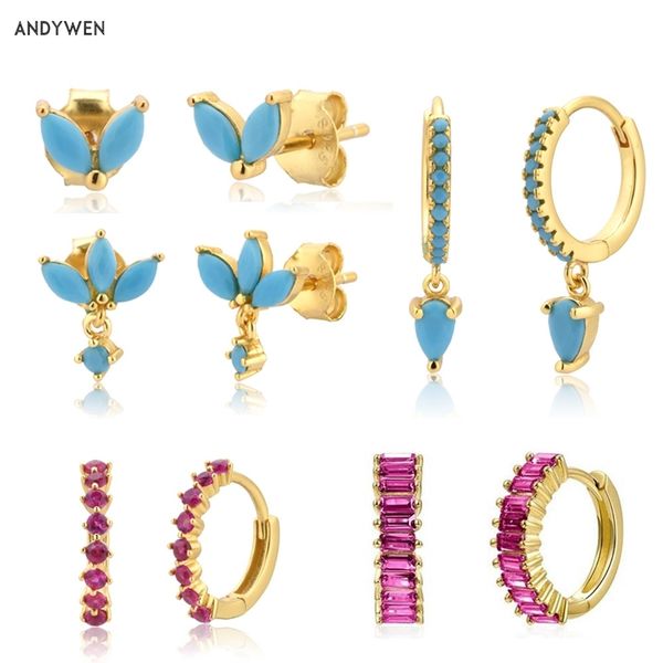 

andywen 925 sterling silver summer colorful turquoise drop earring rose red rainbow luxury jewelry mix for women wholesale 210608