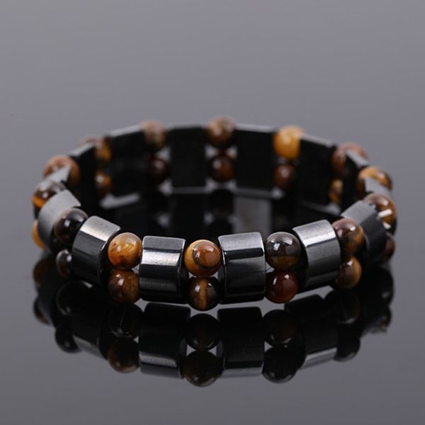 

black gall stone tiger eye bracelet hand beaded men's fashion, Golden;silver