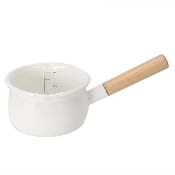

pans enamel milk pot wooden handle gas stove induction cooker baby breakfast coffee cookware single pan