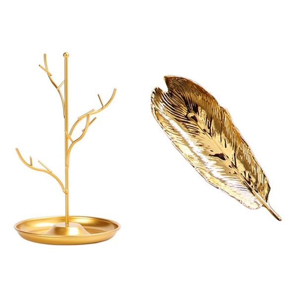 

jewelry pouches, bags display stand rack tree golden & tray women's dressing table small objects fine leaf, Pink;blue