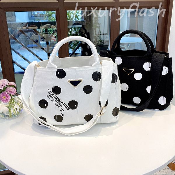 

2021 latest designer beach bag dots casual women canvas tote large capacity messenger handbags fashionable luxurys crossbody bags purses