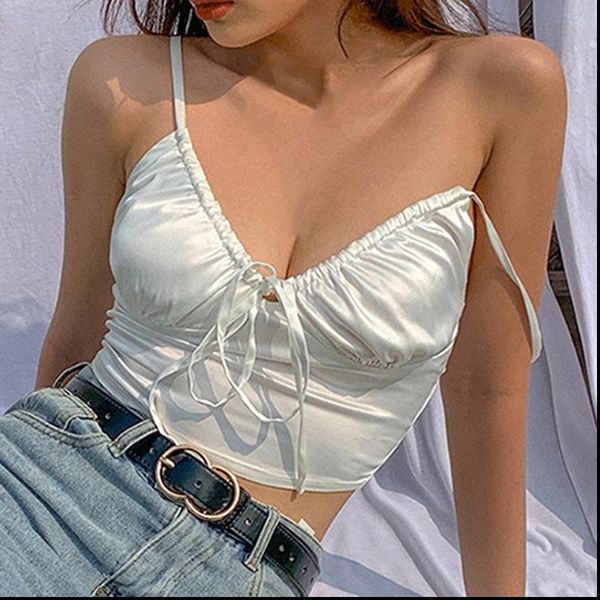 

women camis v neck camisole silky soft fabric crop girl slim party club sling tank female harajuku summer, White