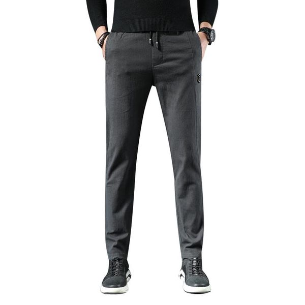 

mens casual basic pants business trousers work regular straight pocket details stretch male size 4xl men's, Black