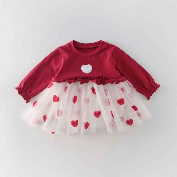 0-2Y Herbst Winter Kleinkind Säugling geboren Baby Mädchen Rotes Kleid Spitze Tutu Party Kleider Für Mädchen Kleidung 210515