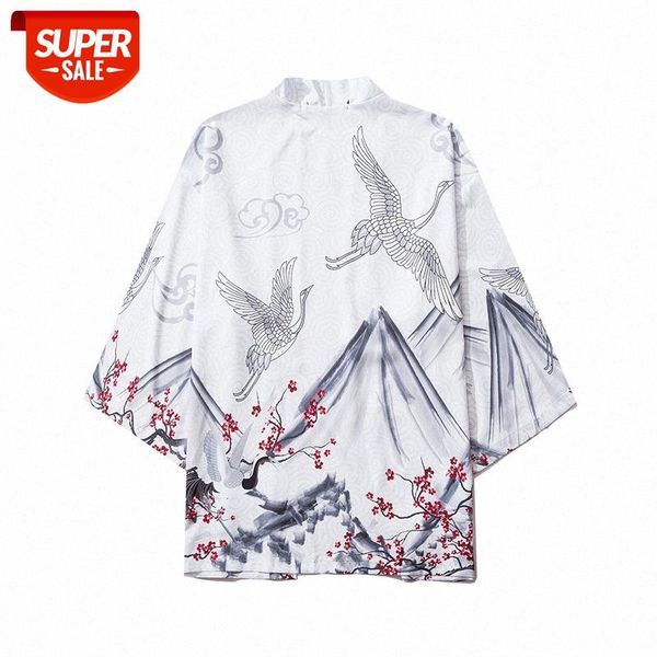 

chinese style landscape painting, crane, three-quarter sleeves, hanfu robe, japanese ukiyoe, flying kimono shirt jacket #3g6o, White;black