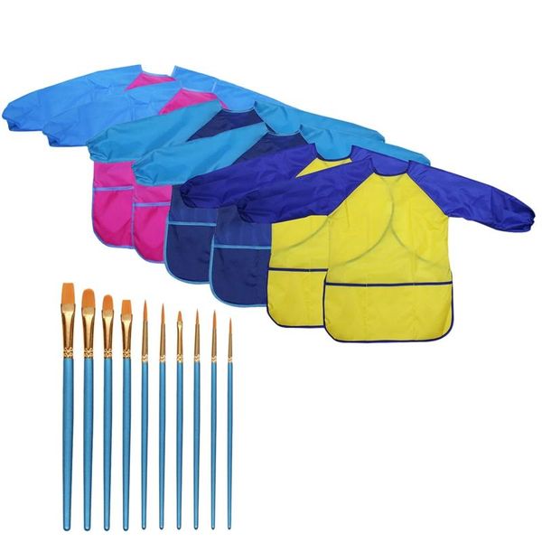 

aprons 16pcs children's art smocks brushes waterproof artists painting long sleeve with pockets for age 3-5 years