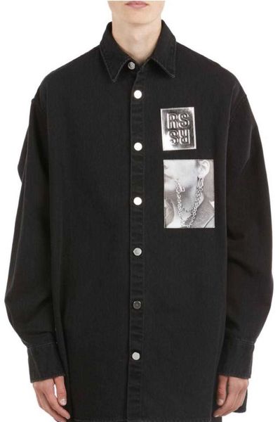 

men's jackets independent / raf 19ss simons portrait black white denim punk loose men's and women's jacket rocky, Black;brown