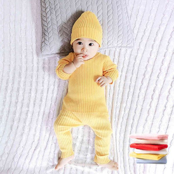 Completo da maglione per neonato Caldo in due pezzi per bambini lavorato a maglia in lana per neonati Set da due pezzi (con cappello) 210515