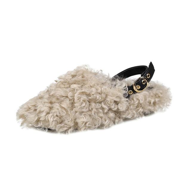 

women's shoes 2021 autumn and winter korean style outer wear hairy slippers baotou half women, Black