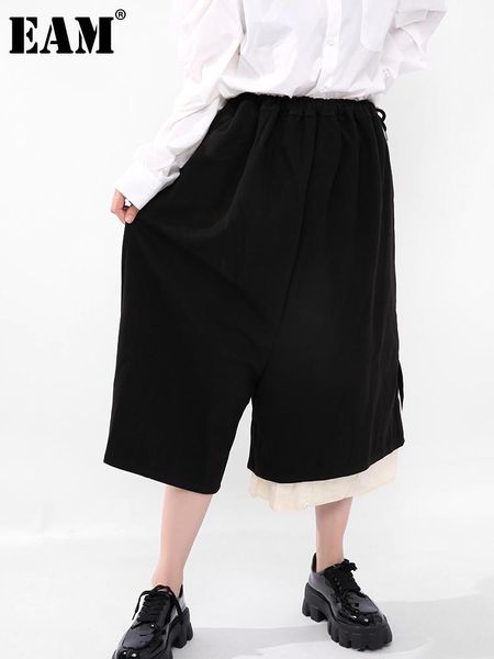

women's pants & capris [eam] high elastic waist black white long wide leg trousers loose fit women fashion tide spring autumn 2021 ji51