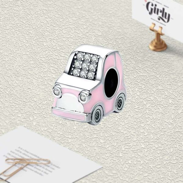 

fits pandora bracelets 20pcs silver pink enamel vintage car charm bead heart fit pandora charms bracelet beads for 925 sterling silver jewel, Black