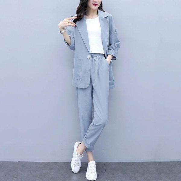 

women's suits & blazers casual solid women pant notched collar blazer jacket pencil female suit autumn ol office wear blue, White;black