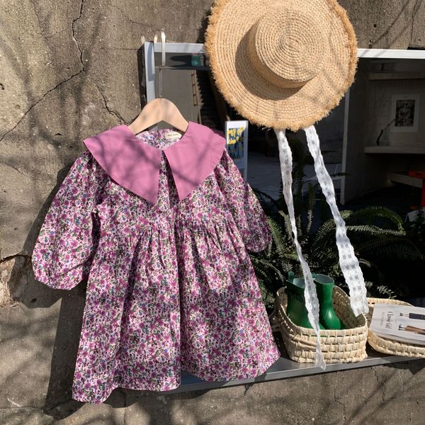 

2021 spring new korean style baby girls puff sleeve dresses floral printed toddlers kids sweet princess dress, Red;yellow