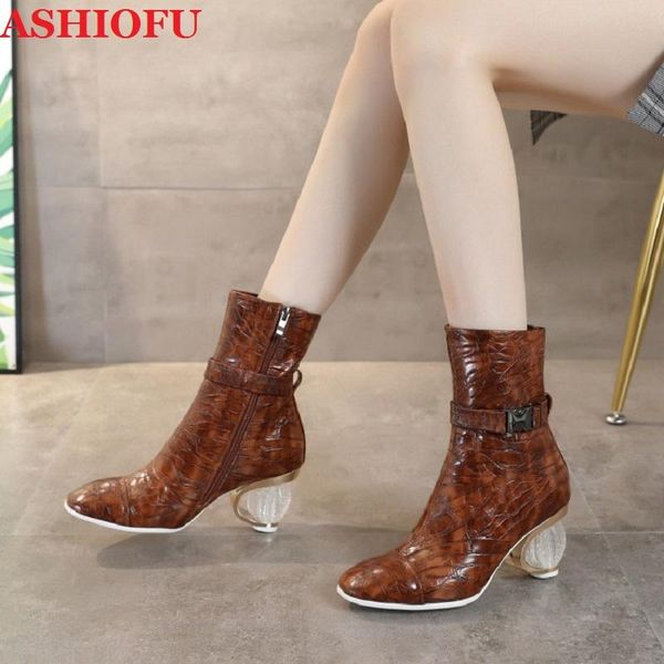 

boots ashiofu 2021 handmade women's european&american style thick heel ankle retro evening party fashion shoes, Black