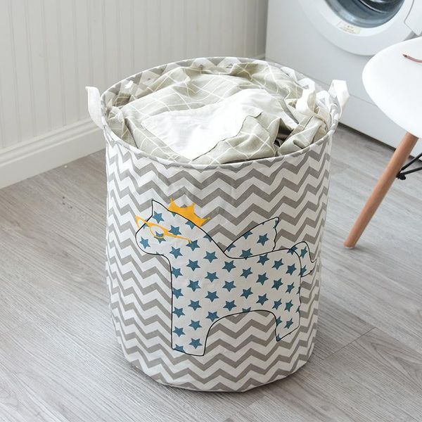 

Hanayuki Large 40*50 Cm Cartoon Folding Laundry Basket Stripe Cotton Storage Barrel Dirty Clothes Toy & Organization
