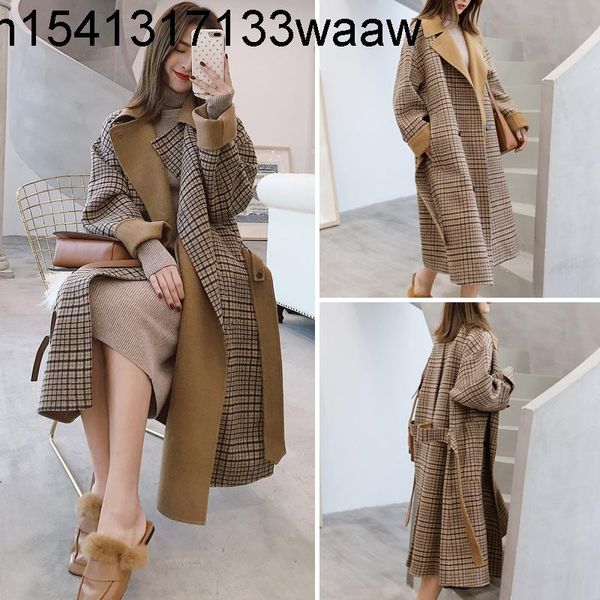 

women's trench coats 2021 spring korean version mid long commute r harajuku grissom woolen coat hepburn nizi wear, Tan;black