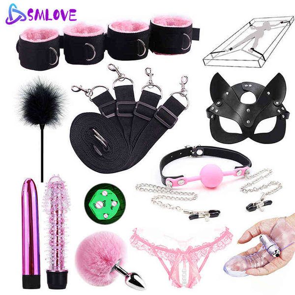 NXY Erwachsene Spielzeug SMLOVE Sexy Produkt Für Frauen Bdsm Bondage Set Handschellen Dildo Vibrator Slave Spiele Gag Fesseln Kits shop 1201