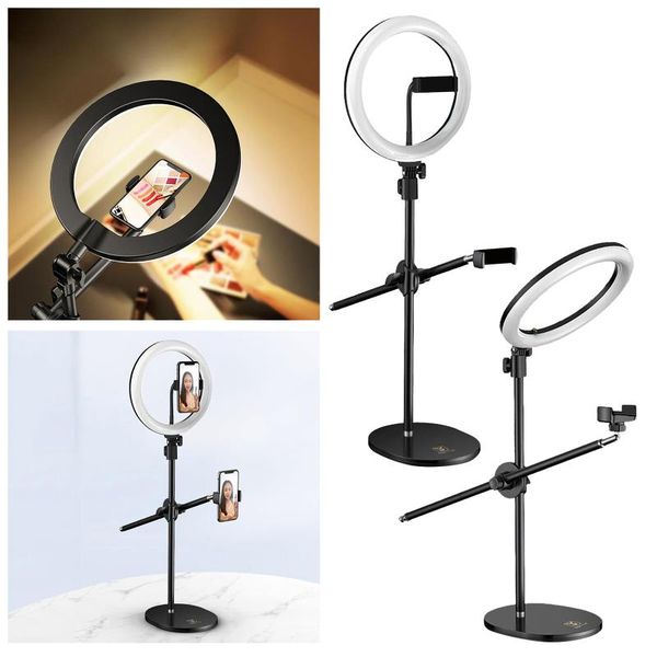

tripods 10in led ring light with stand and phone holder, selfie halo for pography/makeup/vlogging/live streaming,cameras