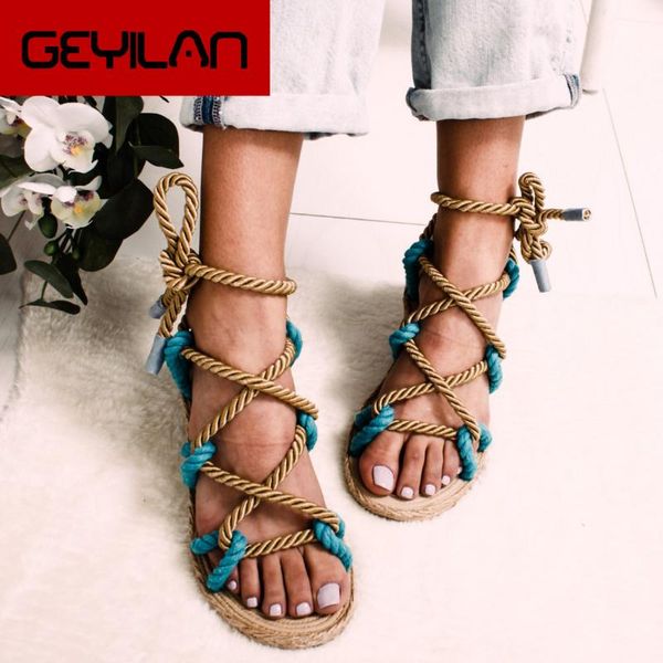 

women sandals lace up 2021 rome rope flat casuals gladiator cross tied shoes summer sandles, Black