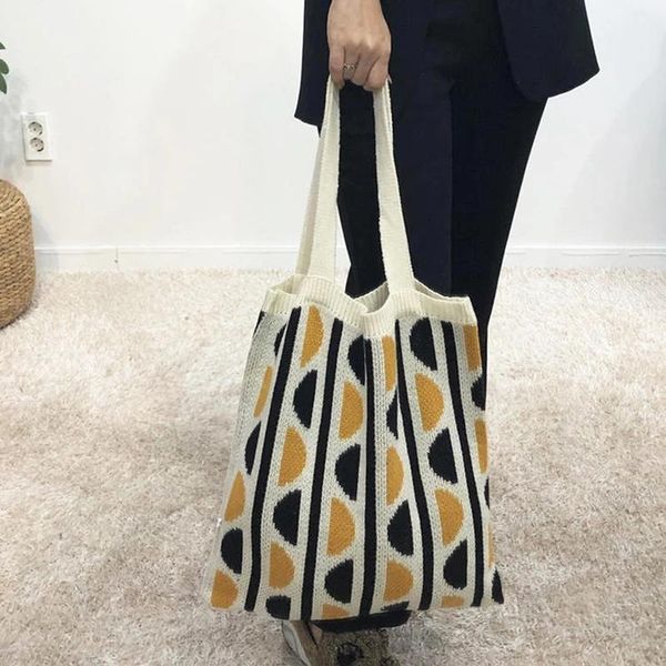

evening bags female casual crochet handle tote bag women teenager korean fashion retro leisure soft knitting shopping shopper handbag