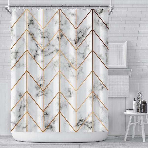 

white marble pattern shower curtain thick polyester bathroom waterproof curtains(with hook rings) curtains
