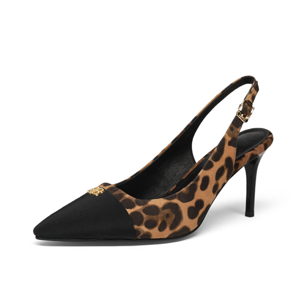 

dress shoes genuine leather leopard grain party slingbacks woman high heels pumps 8cm pointed toe stilettos designer zapat, Black