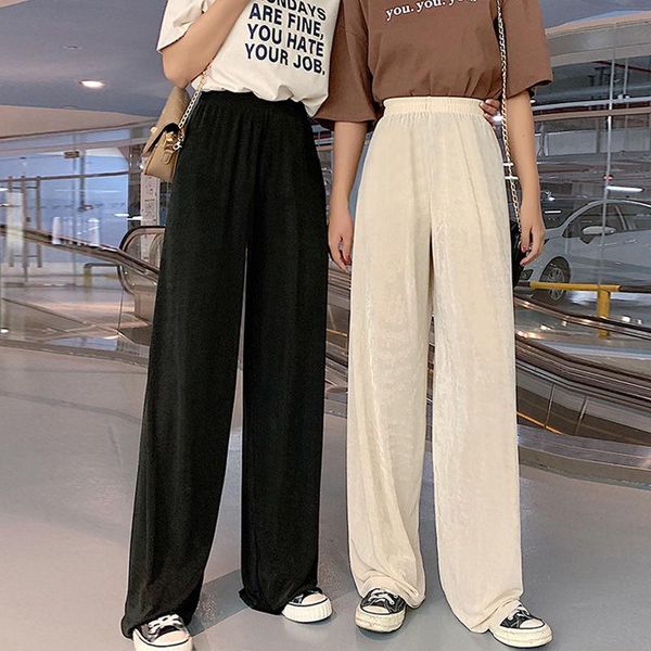 

women's pants & capris liberjog women wide leg cool elastic waist knitted loose straight trousers large size spring summer female panta, Black;white