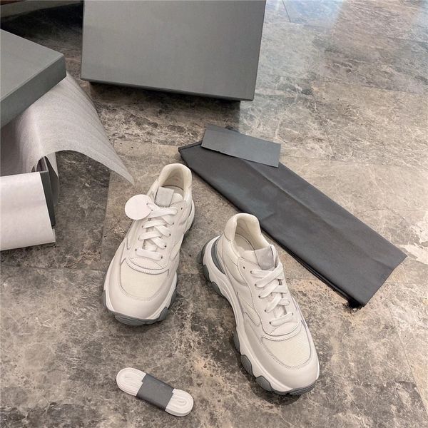 

stitching contrast leather casual shoes comfortable latex pad breathable women's clunky sneaker all-match simple and handsome sneakers, Black
