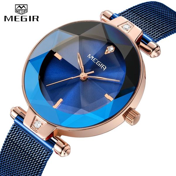 

wristwatches megir women watches brass case mesh bracelet watch for relogio feminino ladies quartz wrist blue montre femme, Slivery;brown