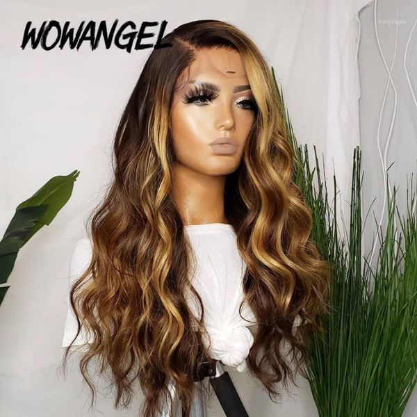 

transparent lace wigs malaysian body wave 13x6 highlight color pre plucked front wig 150% virgin human hair1, Black;brown