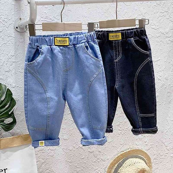 

spring kids jeans boys girls fashion solid children casual denim pants toddler 0 5 years, Blue
