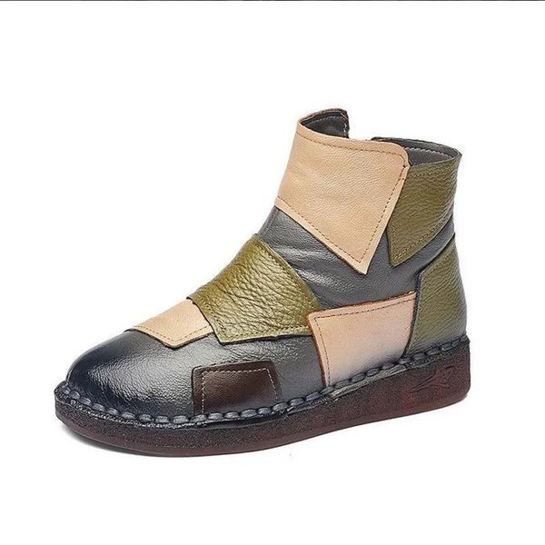 

cowhide soft-soled short boots women's flat-bottomed leather middle-aged korean spring and autumn british, Black