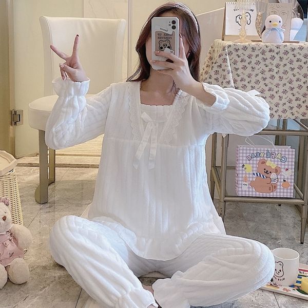 

women's sleepwear warm pajamas women thicken flannel ladie's home clothes loose nightwear pijamas winter pyjama femme 8txg, Black;red
