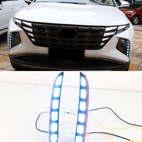 1 Установите дневные ходовые фонари Светодиодный DRL Динамический сигнал поворота Автомагнитная противотуманная лампа Авто Дневные светильники для Hyundai Tucson 2021 2022