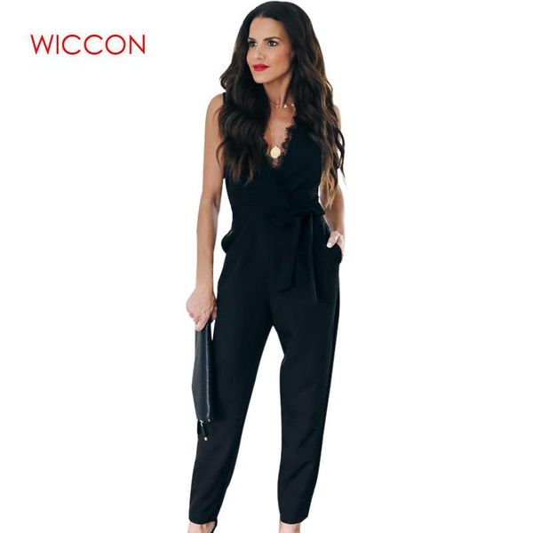 

women's jumpsuits & rompers arrivals off the shoulder elegant summer belt playsuits women lace up deep v neck bodysuits female overalls, Black;white