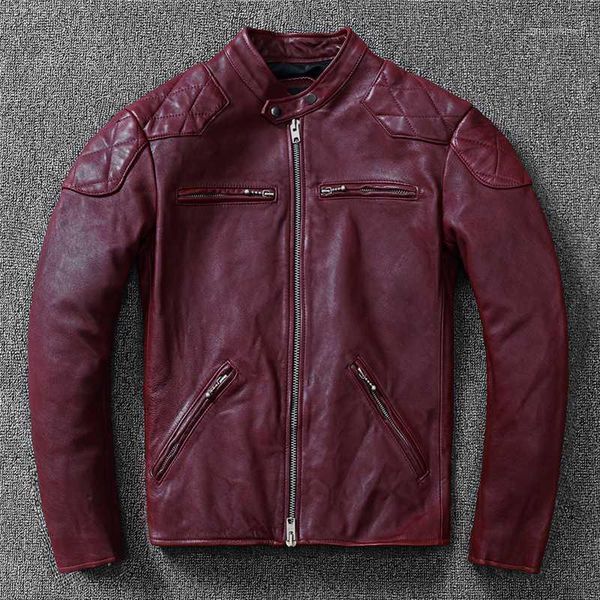 

dark brown slim fit biker style genuine leather jacket men plus size 5xl real natural sheepskin autumn motorcycle coat men's & faux, Black
