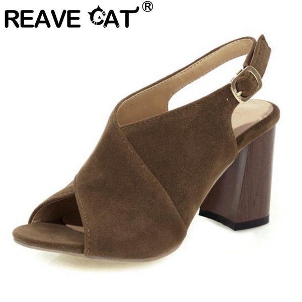 

cat 2021 women sandals open toe 8cm block heels nubuck classic elegent big size 33-44 office casual a3918 dress shoes, Black