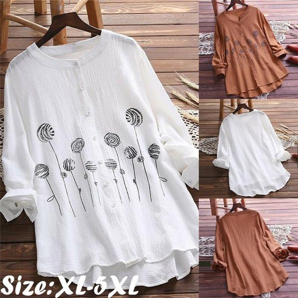 

women vintage boho blouse tunic flower print shirt slim fitness cotton long sleeve femme plus size clothing women's blouses & shirts, White