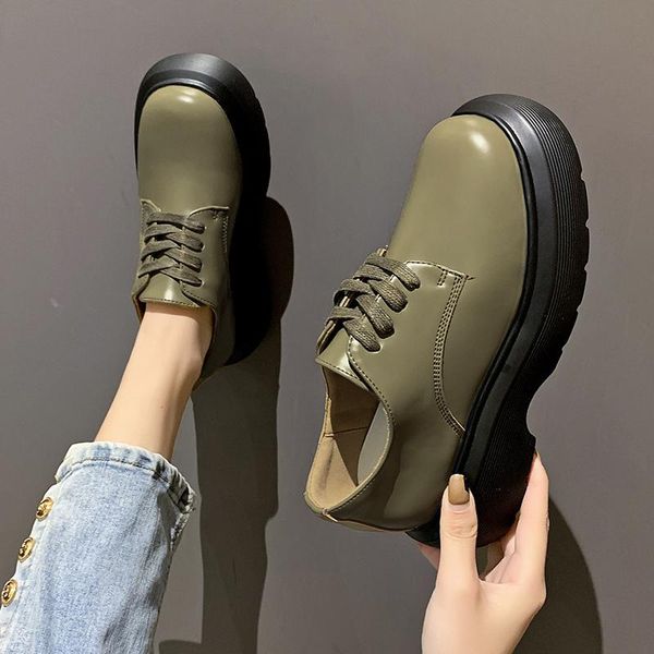 

dress shoes ladies fashion leather shoe loafers women british style round toe all-match non-slip lace-up shallow spring autumn, Black