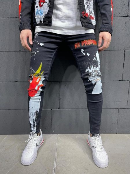 

men's jeans premium flame design skinny black jean, Blue