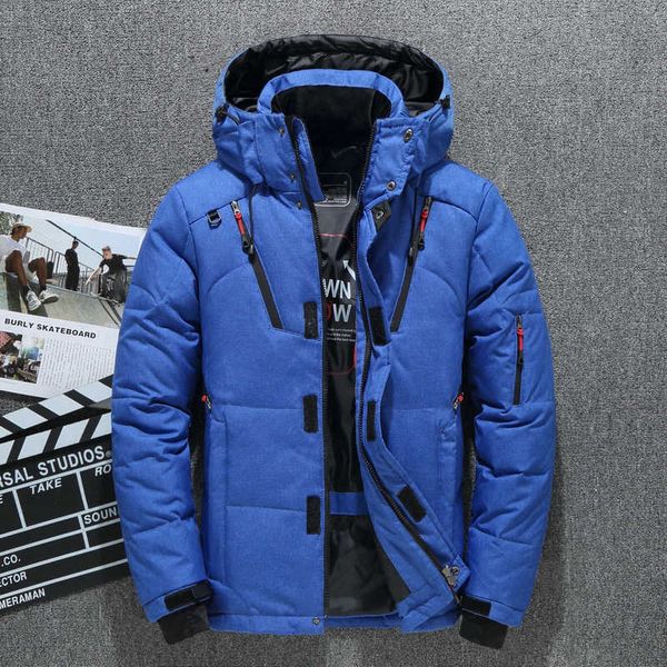 

white duck thick men's down jacket snow parkas male warm hooded windproof winter down jacket outerwear 211015, Black