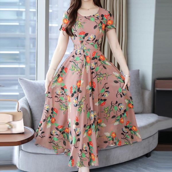 

boho long maxi fashion womens dress spring causal short sleeve o neck elegant loose plus size party dresses, Black;gray