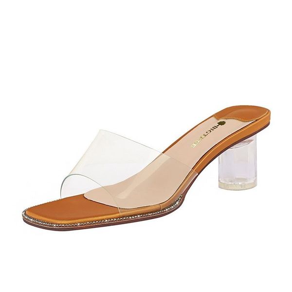 

slippers crystal woman ladies heels women pumps high summer 2021 zapatos transparentes de mujer, Black