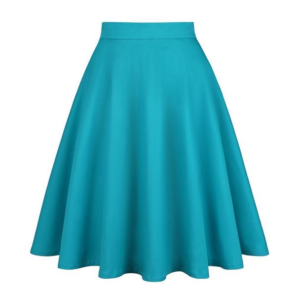 

solid color retro vintage women skirts a line blue flare swing summer plus size cotton 60s 50s skater skirt, Black
