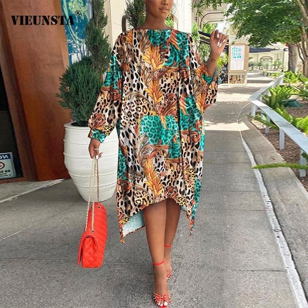 

casual dresses vintage o neck loose print dress fashion pattern autumn long sleeve women elegant irregular midi vestidos, Black;gray