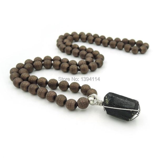 

pendant necklaces black tourmaline point wrapped wire pendants titanium brown/silve r faceted hematite frosted beads knot handmade, Silver