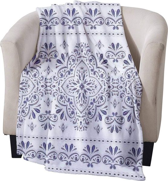 

Blue and white ornamental seamless pattern Vintage paisley elements Flannel Blanket Soft Throw Blanket Receiving Plush Blanket