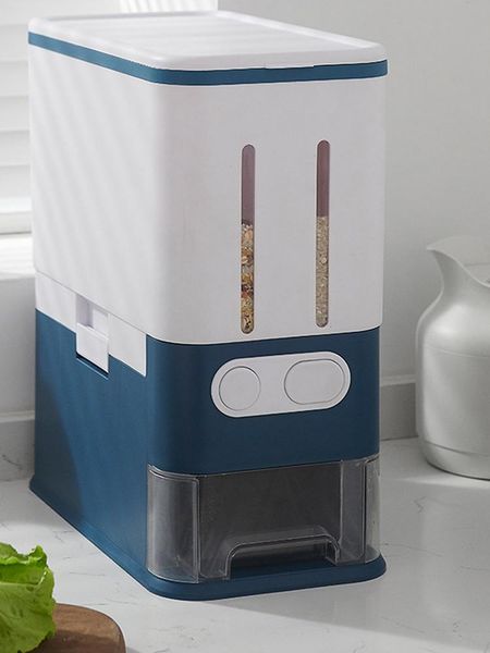 

storage bottles & jars 10kg kitchen rice box automatic dispenser tank sealed barrel multifunctional press